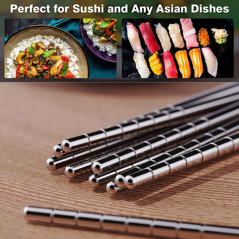 2-5 ζεύγη chopsticks 304 από ανοξείδωτο ατσάλι, αντιολισθητικά μεταλλικά ραβδιά σούσι, κορεάτικα ιαπωνικά φαγητά κινέζικα ξυλάκια