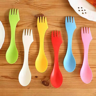 6 vnt. / rinkinys 3 viename Vaikų indas Plastikinis Spork Combo Kelioninis įtaisas Stalo įrankiai Stalo reikmenys Šaukštas Šakės Pjaustyklė Stovyklavietė Pėsčiųjų piknikas