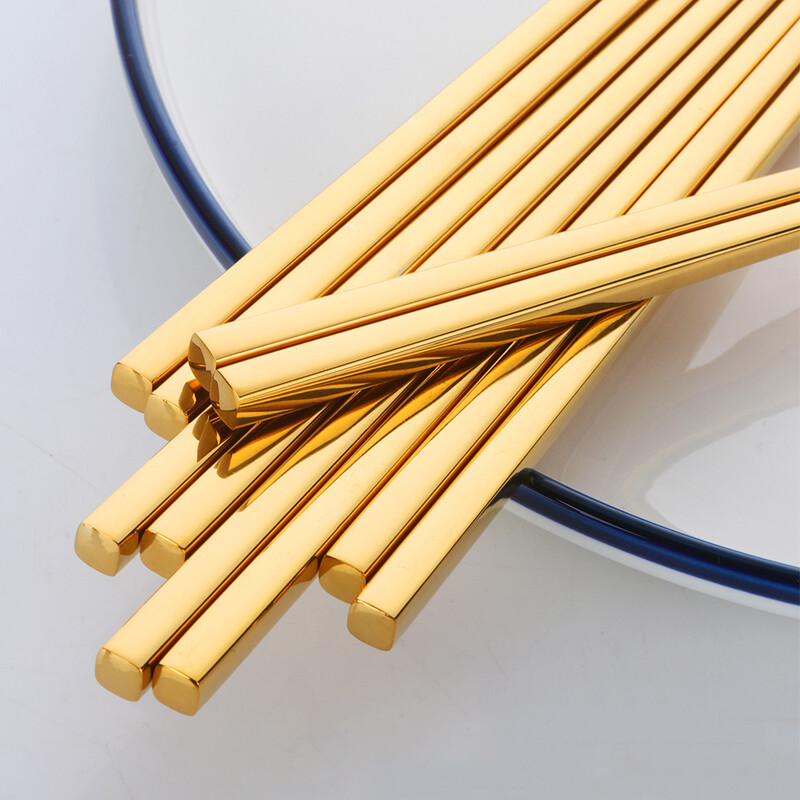 6 poros nerūdijančio plieno lazdelių, pailgų aukso spalvos kvadratinių lazdelių sušių daugkartinio naudojimo juodo korėjietiško metalo rašto lazdelių rinkinys