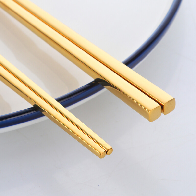 6 poros nerūdijančio plieno lazdelių, pailgų aukso spalvos kvadratinių lazdelių sušių daugkartinio naudojimo juodo korėjietiško metalo rašto lazdelių rinkinys