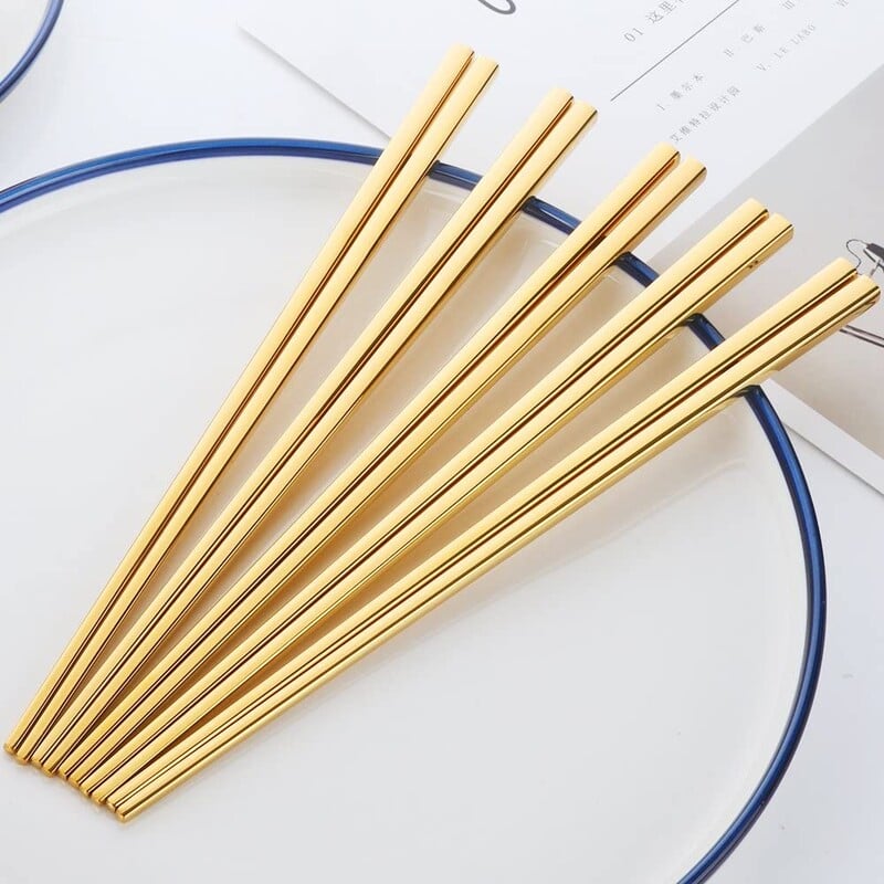 5 ζεύγη μεταλλικά ξυλάκια, επαναχρησιμοποιήσιμα ξυλάκια που πλένονται στο πλυντήριο πιάτων, ξυλάκι από ανοξείδωτο χάλυβα για ιαπωνικά κινέζικα κορεάτικα, σετ δείπνου
