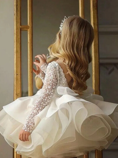 Vaikiška mini suknelė mergaitėms Europos Amerikos tarpvalstybinė prekyba Briliantiniais blizgučiais rankovėmis Vestuvių pasirodymai Gimtadieniai