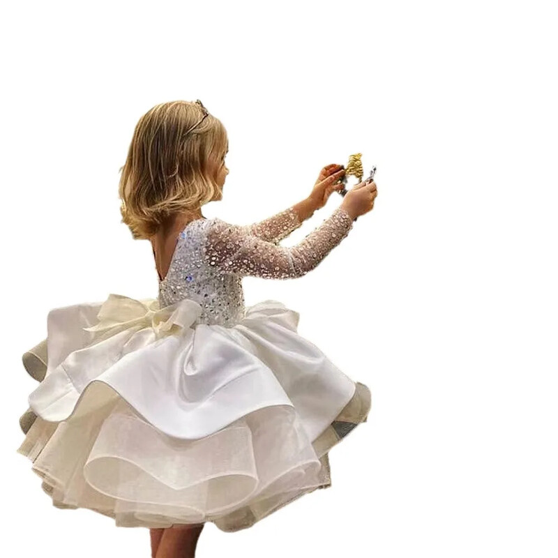 Vaikiška mini suknelė mergaitėms Europos Amerikos tarpvalstybinė prekyba Briliantiniais blizgučiais rankovėmis Vestuvių pasirodymai Gimtadieniai