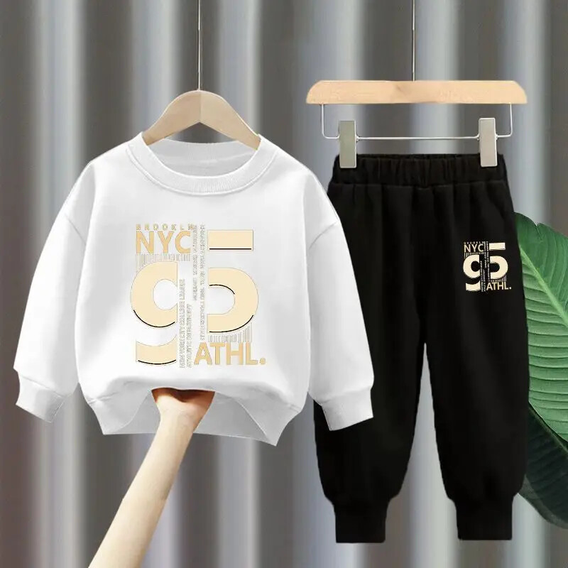 Rudens kūdikių mergaičių berniuko rūbų rinkinys vaikiškas sportinis laiškų spausdinimas megztinis Viršus ir kelnaičių apatinė dalis dviejų dalių kostiumas medvilninis sportinis kostiumas