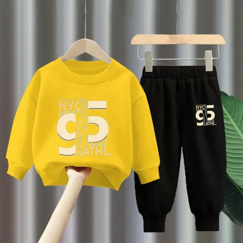 Rudens kūdikių mergaičių berniuko rūbų rinkinys vaikiškas sportinis laiškų spausdinimas megztinis Viršus ir kelnaičių apatinė dalis dviejų dalių kostiumas medvilninis sportinis kostiumas