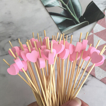 100x Love Heart Bamboo Pick Food Cupcake Fruit Cocktail Pick Stick Salad for Picnic Wedding Party Supplies Home