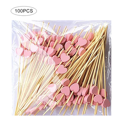 100x Love Heart Bamboo Pick savitarnos maistas Cupcake vaisių kokteilis šakutė Desertas Salotų lazdelė piknikui vestuvių vakarėliui namų reikmenys
