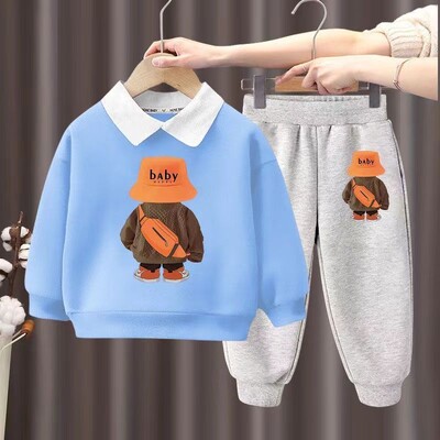 Jesenski dječji komplet odjeće, dječja majica s reverom, gornji dio i donji dio majice s otiscima medvjeda, dvodijelni odijelo, trenirka za bebe