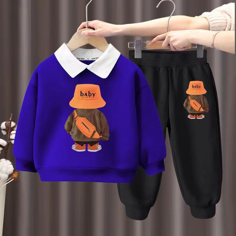 Jesenski dječji komplet odjeće, dječja majica s reverom, gornji dio i donji dio majice s otiscima medvjeda, dvodijelni odijelo, trenirka za bebe