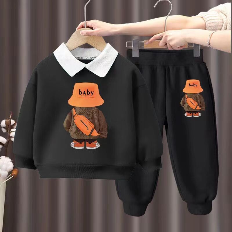 Jesenski dječji komplet odjeće, dječja majica s reverom, gornji dio i donji dio majice s otiscima medvjeda, dvodijelni odijelo, trenirka za bebe
