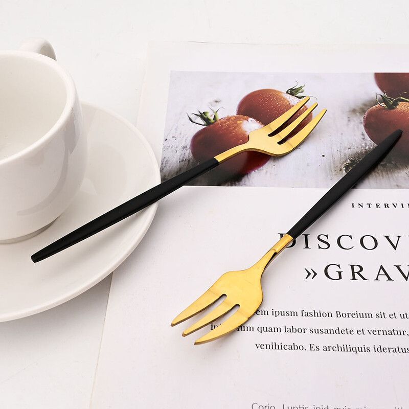 8 vnt nerūdijančio plieno arbatos šakutės juodos auksinės pyrago šakutės užkandžiai salotos kavos vaisių šakutė veidrodis stalo įrankiai stalo reikmenų rinkinys virtuvės reikmenys