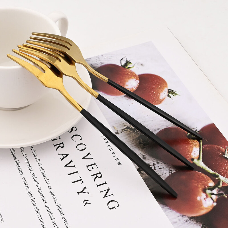 8 vnt nerūdijančio plieno arbatos šakutės juodos auksinės pyrago šakutės užkandžiai salotos kavos vaisių šakutė veidrodis stalo įrankiai stalo reikmenų rinkinys virtuvės reikmenys