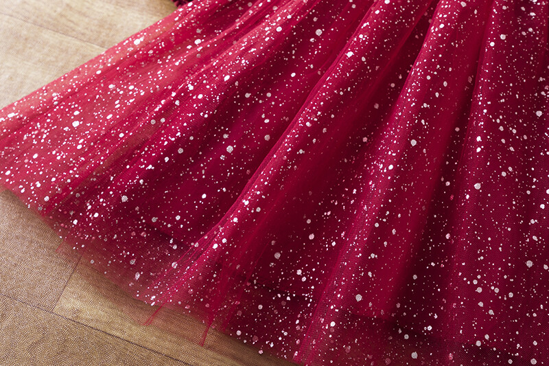 Mergaičių raudoni blizgučiai blizganti princesiška suknelė rudens/žiemos kalėdinis kostiumas pilnomis rankovėmis 3-8 metų vaikų gimtadienio vakarėliui Tiulio drabužiai