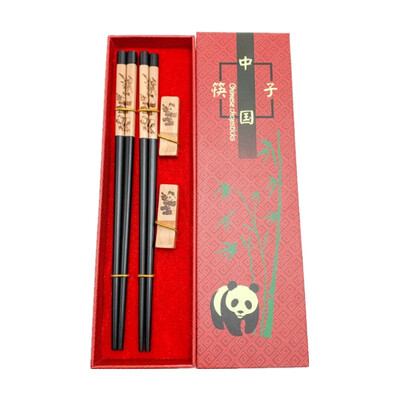 Rankų darbo kiniškų lazdelių stalo įrankių rinkinys Panda Chopsticks dovanų dėžutės rinkinys Natūralių medinių lazdelių indų rinkinys