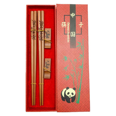 Rankų darbo kiniškų lazdelių stalo įrankių rinkinys Panda Chopsticks dovanų dėžutės rinkinys Natūralių medinių lazdelių indų rinkinys