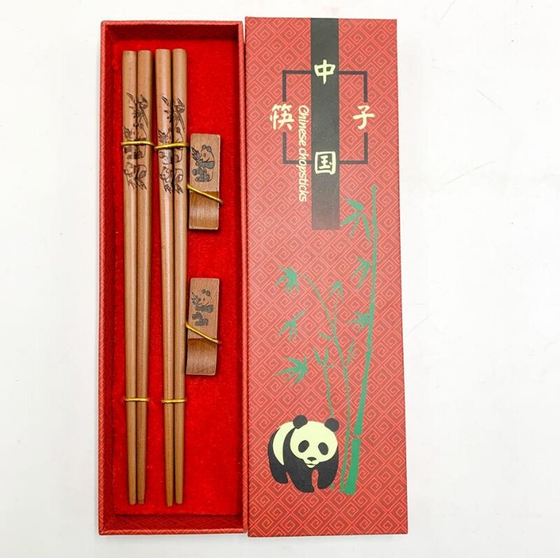 Set de tacâmuri de bețișoare chinezești lucrate manual Set de tacâmuri Bețișoare panda Set cutie cadou Bețișoare din lemn natural Set de veselă