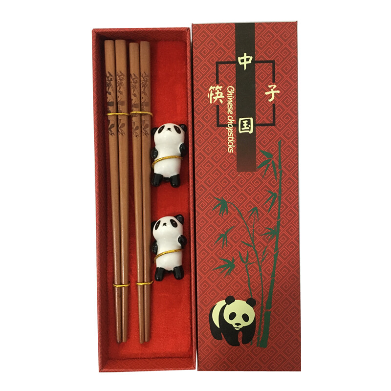 Set de tacâmuri de bețișoare chinezești lucrate manual Set de tacâmuri Bețișoare panda Set cutie cadou Bețișoare din lemn natural Set de veselă
