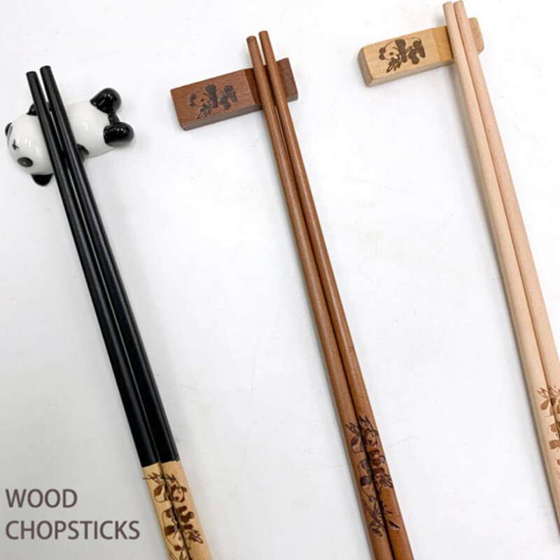 Set de tacâmuri de bețișoare chinezești lucrate manual Set de tacâmuri Bețișoare panda Set cutie cadou Bețișoare din lemn natural Set de veselă