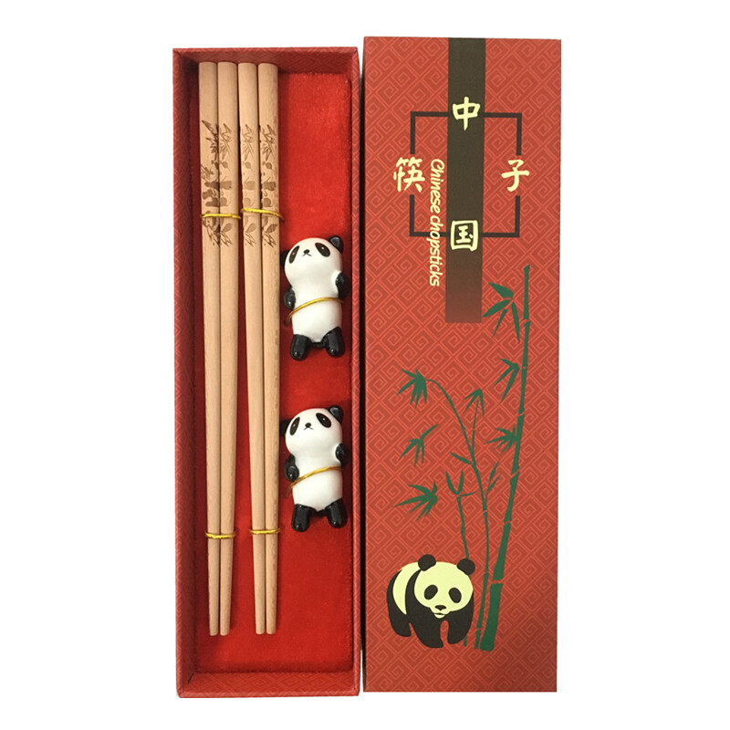 Set de tacâmuri de bețișoare chinezești lucrate manual Set de tacâmuri Bețișoare panda Set cutie cadou Bețișoare din lemn natural Set de veselă