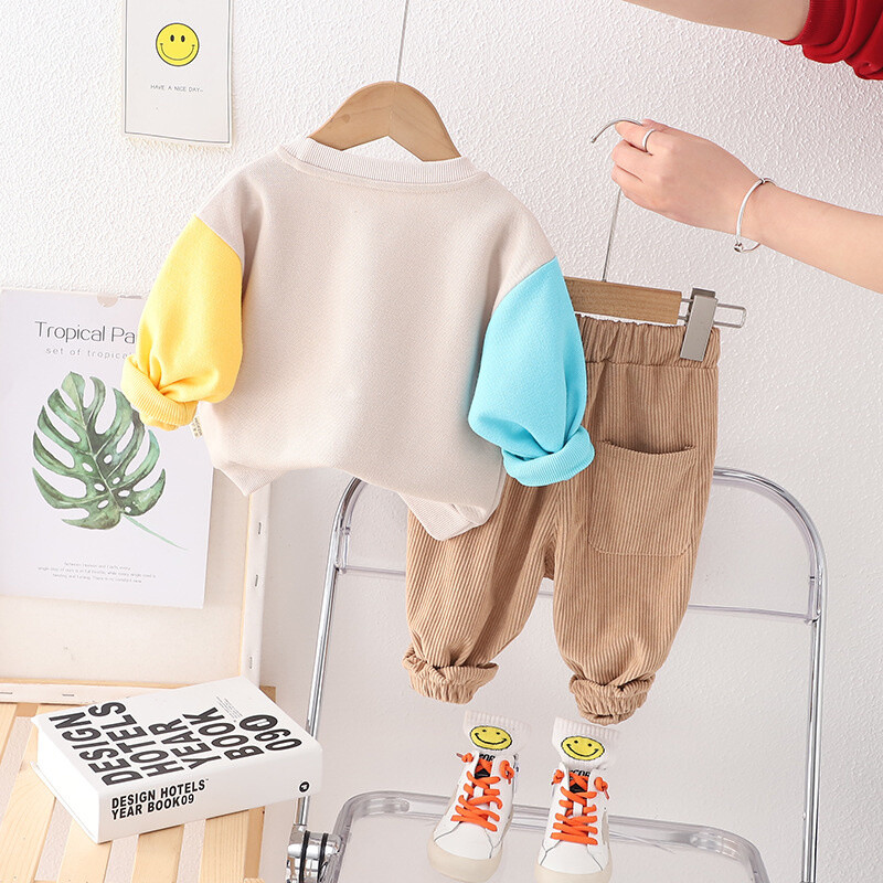 Új tavaszi őszi baba lányok ruhák öltöny gyerekek fiúk rajzfilm póló nadrágok 2 db/készletek Tipegő alkalmi jelmezek gyerekek tréningruhák