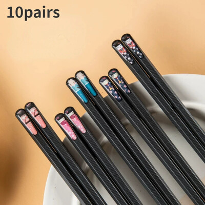 Set de betisoare din aliaj negru 10 perechi de betisoare de sushi japoneze Accesorii pentru tacamuri pentru restaurant Anti-mucegai si antibacterian