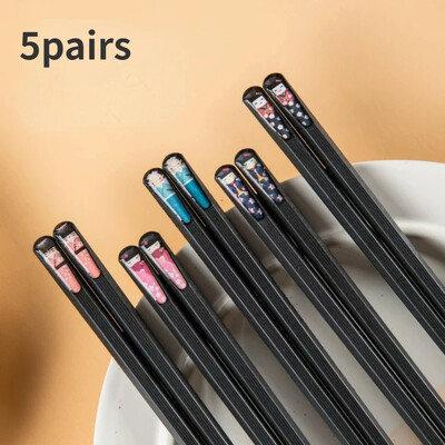 Set de betisoare din aliaj negru 10 perechi de betisoare de sushi japoneze Accesorii pentru tacamuri pentru restaurant Anti-mucegai si antibacterian