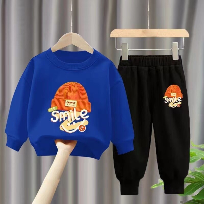 Rudens kūdikių mergaičių berniuko rūbų rinkinys Vaikiškas sportinis animacinis filmukas Šypsenos megztinis viršus ir kelnės užpakaliukas dviejų dalių kostiumas medvilninis sportinis kostiumas