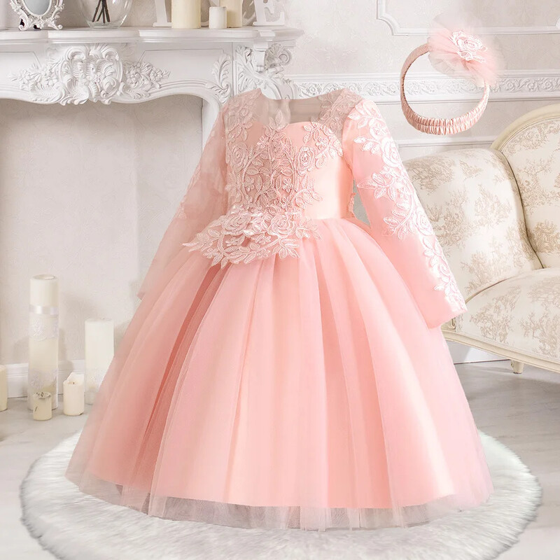 Κορίτσια Παιδικό πάρτι Ροζ Φόρεμα Διαγωνισμός Παιδική Στολή Φιόγκος Πριγκίπισσα Ρούχα Γενέθλια Γάμος Κομψά βραδινά φορέματα μπάλα Vestidos