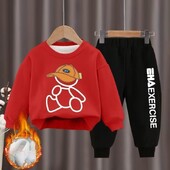 Παιδικά Ρούχα για αγόρια και κορίτσια Φθινοπωρινό μπλουζάκι και παντελόνι με φλις επένδυση 2 τεμαχίων Σετ εφηβικής φόρμας χειμωνιάτικων κινουμένων σχεδίων αρκούδας