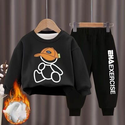 Παιδικά Ρούχα για αγόρια και κορίτσια Φθινοπωρινό μπλουζάκι και παντελόνι με φλις επένδυση 2 τεμαχίων Σετ εφηβικής φόρμας χειμωνιάτικων κινουμένων σχεδίων αρκούδας