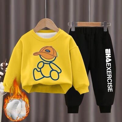 Παιδικά Ρούχα για αγόρια και κορίτσια Φθινοπωρινό μπλουζάκι και παντελόνι με φλις επένδυση 2 τεμαχίων Σετ εφηβικής φόρμας χειμωνιάτικων κινουμένων σχεδίων αρκούδας