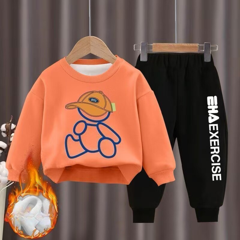 Παιδικά Ρούχα για αγόρια και κορίτσια Φθινοπωρινό μπλουζάκι και παντελόνι με φλις επένδυση 2 τεμαχίων Σετ εφηβικής φόρμας χειμωνιάτικων κινουμένων σχεδίων αρκούδας