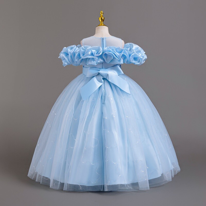 Νέο λουλούδι για γαμήλια πάρτι, κορίτσι με δίχτυ ώμου, κομψό βραδινό φόρεμα με κεντητό πάρτι γενεθλίων για κορίτσι πριγκίπισσα