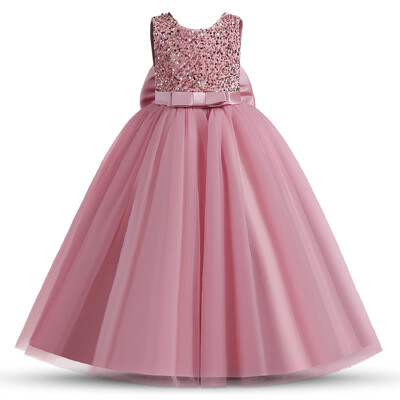 Φόρεμα με χνουδωτή παγιέτα Bridemaid Πριγκίπισσα για κορίτσια Κομψό φιόγκο ροζ γαμήλιο βραδινό χορό Παιδικά φορέματα για πάρτι για κορίτσια κοστούμια γενεθλίων