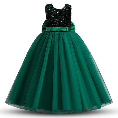 Φόρεμα με χνουδωτή παγιέτα Bridemaid Πριγκίπισσα για κορίτσια Κομψό φιόγκο ροζ γαμήλιο βραδινό χορό Παιδικά φορέματα για πάρτι για κορίτσια κοστούμια γενεθλίων