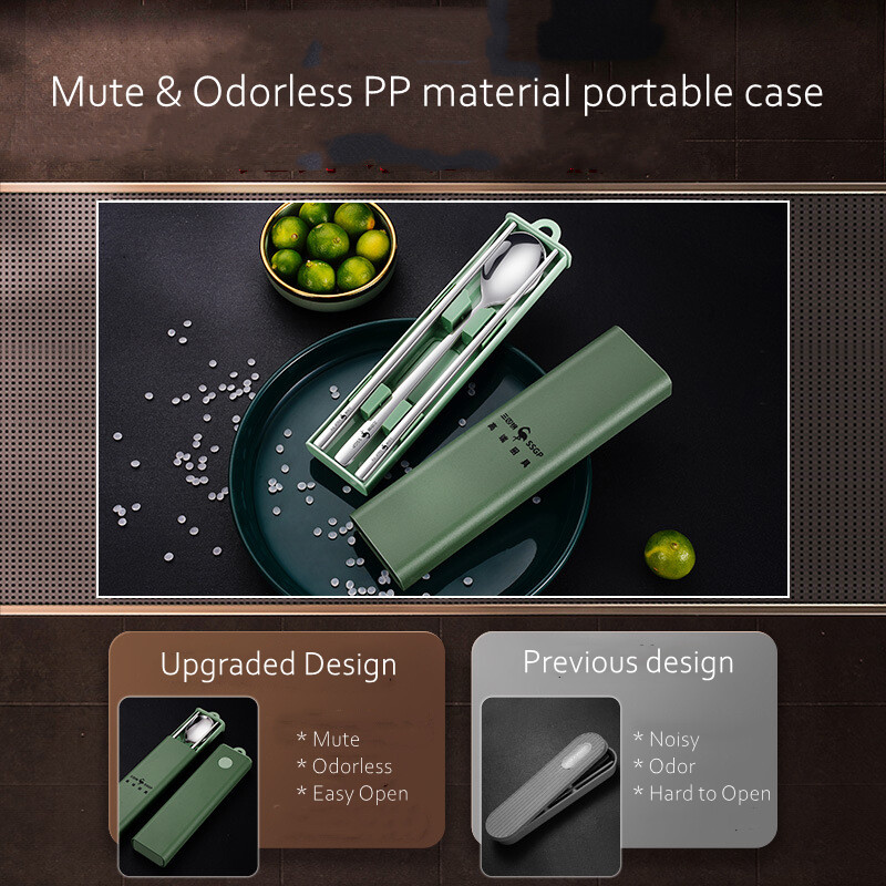 Mute Portable Bețișoare din oțel inoxidabil 316 Oală Lingură Tacâmuri Bento Certificat LFGB Accesorii pentru picnic pentru camping în siguranță