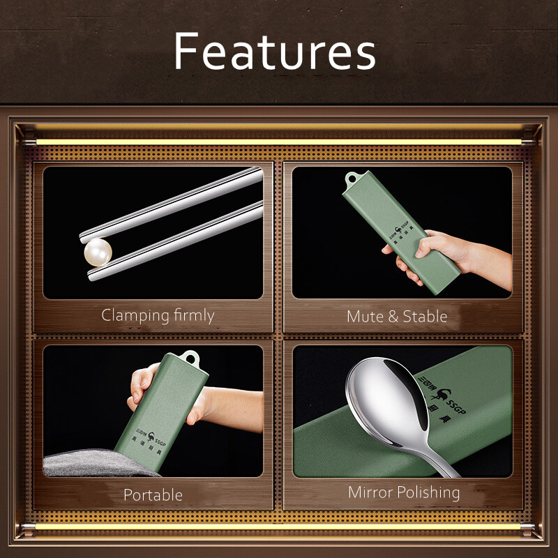 Mute Portable Bețișoare din oțel inoxidabil 316 Oală Lingură Tacâmuri Bento Certificat LFGB Accesorii pentru picnic pentru camping în siguranță