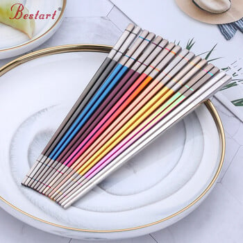 5 Pairs Sushi Japanese Acciaio Metal Hashi Chopsticks Σετ με κουτί δώρου Μαύρα κινέζικα Eating Noodles Food Chop Sticks Επιτραπέζια σκεύη