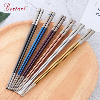 5 Pairs Sushi Japanese Acciaio Metal Hashi Chopsticks Σετ με κουτί δώρου Μαύρα κινέζικα Eating Noodles Food Chop Sticks Επιτραπέζια σκεύη