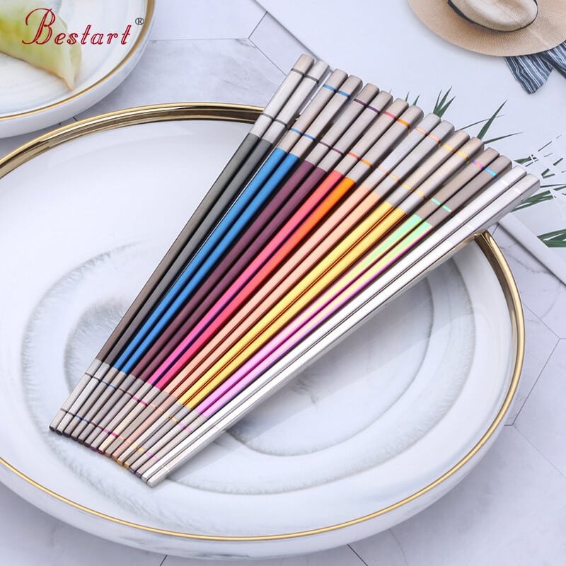 5 Pairs Sushi Japanese Acciaio Metal Hashi Chopsticks Σετ με κουτί δώρου Μαύρα κινέζικα Eating Noodles Food Chop Sticks Επιτραπέζια σκεύη