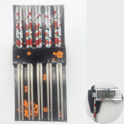 Πέντε ζεύγη 22cm μεταλλικό αντιολισθητικό σχέδιο Ρετρό μπλε λευκό πορσελάνινο μοτίβο chopsticks από ανοξείδωτο ατσάλι JDZ Sushi Sticks Convenient