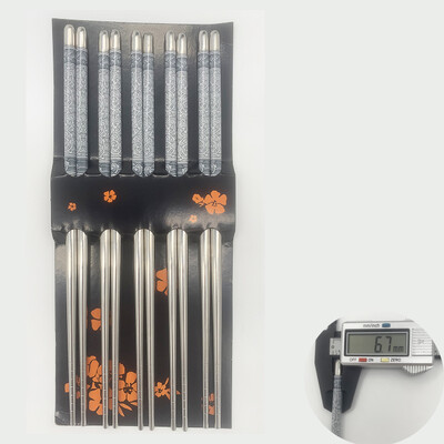 Πέντε ζεύγη 22cm μεταλλικό αντιολισθητικό σχέδιο Ρετρό μπλε λευκό πορσελάνινο μοτίβο chopsticks από ανοξείδωτο ατσάλι JDZ Sushi Sticks Convenient