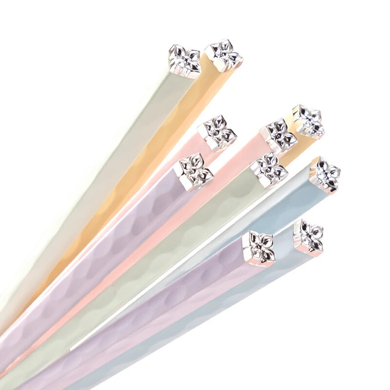 5 perechi de bețișoare japoneze reutilizabile, colorate pentru mâncare, set de bețișoare de gătit coreeane din metal, bețișoare de sushi din aliaj de oțel inoxidabil