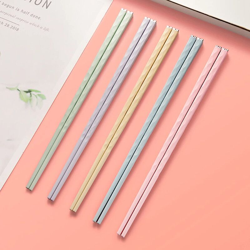 5 perechi de bețișoare japoneze reutilizabile, colorate pentru mâncare, set de bețișoare de gătit coreeane din metal, bețișoare de sushi din aliaj de oțel inoxidabil