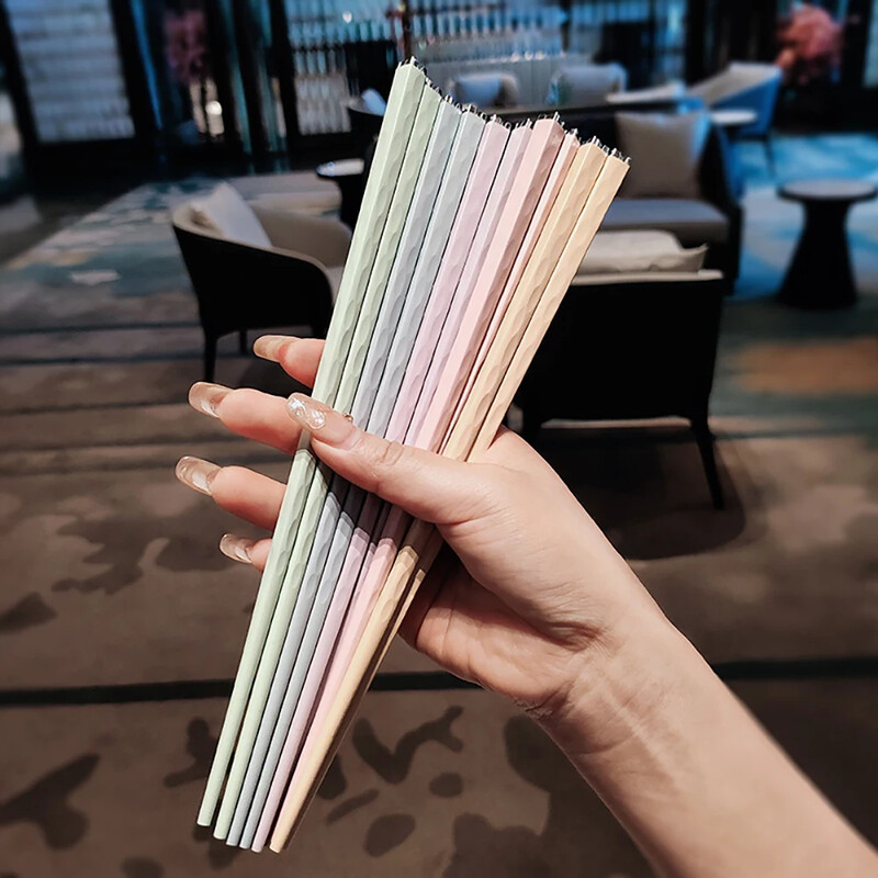 5 perechi de bețișoare japoneze reutilizabile, colorate pentru mâncare, set de bețișoare de gătit coreeane din metal, bețișoare de sushi din aliaj de oțel inoxidabil