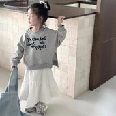 Hanorace pentru fete Seria coreeană Pulover cu furculiță despicată Copii Scrisoare de broderie Ușor Cauzală Moda simplu Guler rotund 2024