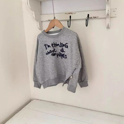 Hanorace pentru fete Seria coreeană Pulover cu furculiță despicată Copii Scrisoare de broderie Ușor Cauzală Moda simplu Guler rotund 2024