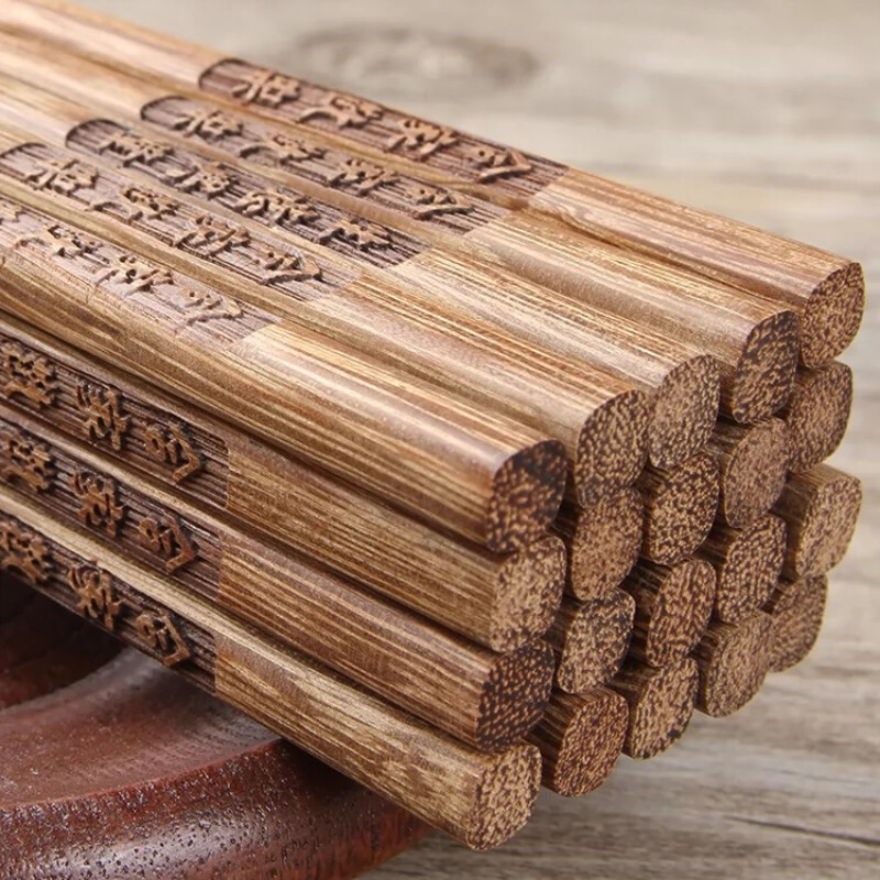 Σετ κινέζικα ξυλάκια μη λακαρισμένα, μη κερωμένα μαχαιροπίρουνα με φτερούγες κοτόπουλου, αντιολισθητικά, αντιολισθητικά, χαραγμένα ξύλινα ξυλάκια ευλογίας