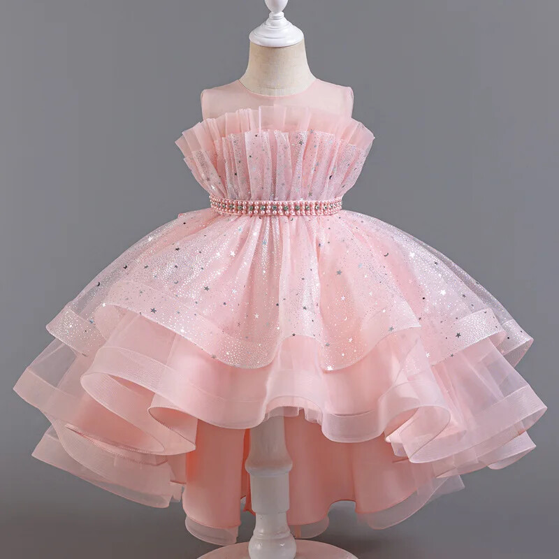 Mežģīņu sieta kleita bez piedurknēm svētkiem bērniem Meiteņu modes vienkrāsainas meiteņu ballīšu kleitas Vasaras vakarkleitas 3-12 gadiem