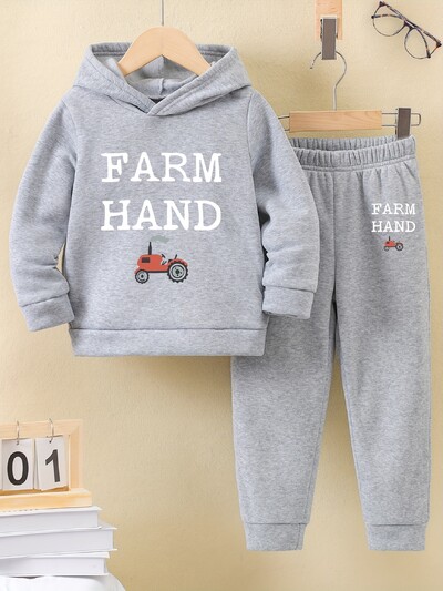 2 set de toamnă și iarnă nou casual, confort, stil sport, băieți caldi, imprimate cu captuseală caldă și pantaloni de trening